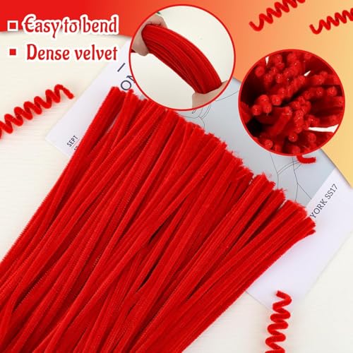 Image of Pipe Cleaners Craft, Pipe Cleaners Chenille Stem Fuzzy Sticks Craft Supplies for flowers making, Home DIY (Red, 200pc)