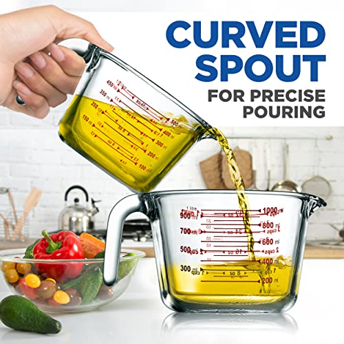 NutriChef 3 Pieces Measuring Cups - BPA-Free Premium Heat Resistant Borosilicate Glass Measuring Cups w/ Handle, Precise Measurement w/ Oz & Ml Scale, in 250ml 500ml & 1000ml, Microwave & Oven Safe - Image 5
