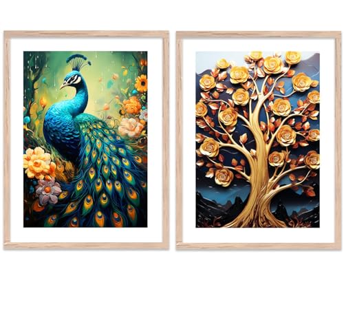 Image of kotart Wood Aesthetic Modern Art Wall Paintings With Frame For Living Room Bedroom Office Wall Decoration - Home Decor Frames Set of 2 (Art 4, 19x25 inch)