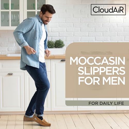 CLOUDAIR Men's Moccasin Slippers - Indoor Winter Slippers, Comfortable Slip On Indoor or Outdoor House Shoes, Faux Fur Lined Men’s Slippers with Memory Foam Padded Insoles2