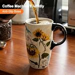 DUSVALLY Coffee Mugs, Tasses à café, Mug de porcelaine, Mugg de café en céramique avec poignée confort, Grande tasse pour café, thé ou boissons chaudes, Design de tournesol, 17 oz