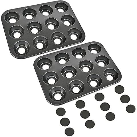 QLOUN 2 Pack 12-Cavity Mini Cheesecake Pan with Removable Bottom,Non-Stick Metallic Cake Molds,Dishwasher and Microwave Safe Cover