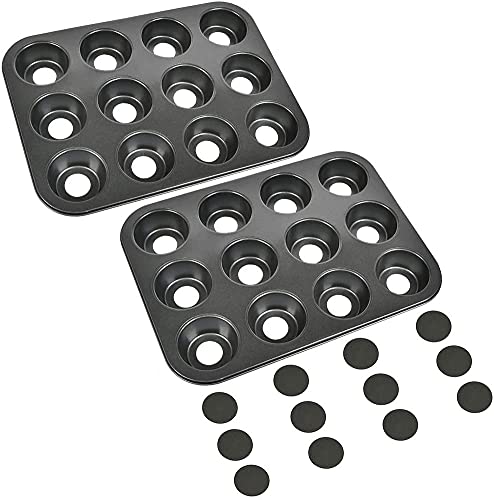 QLOUNI 2 Pack 12-Cavity Mini Cheesecake Pan with Removable Bottom, Non-Stick Metallic Cake Molds, Dishwasher & Microwave Safe