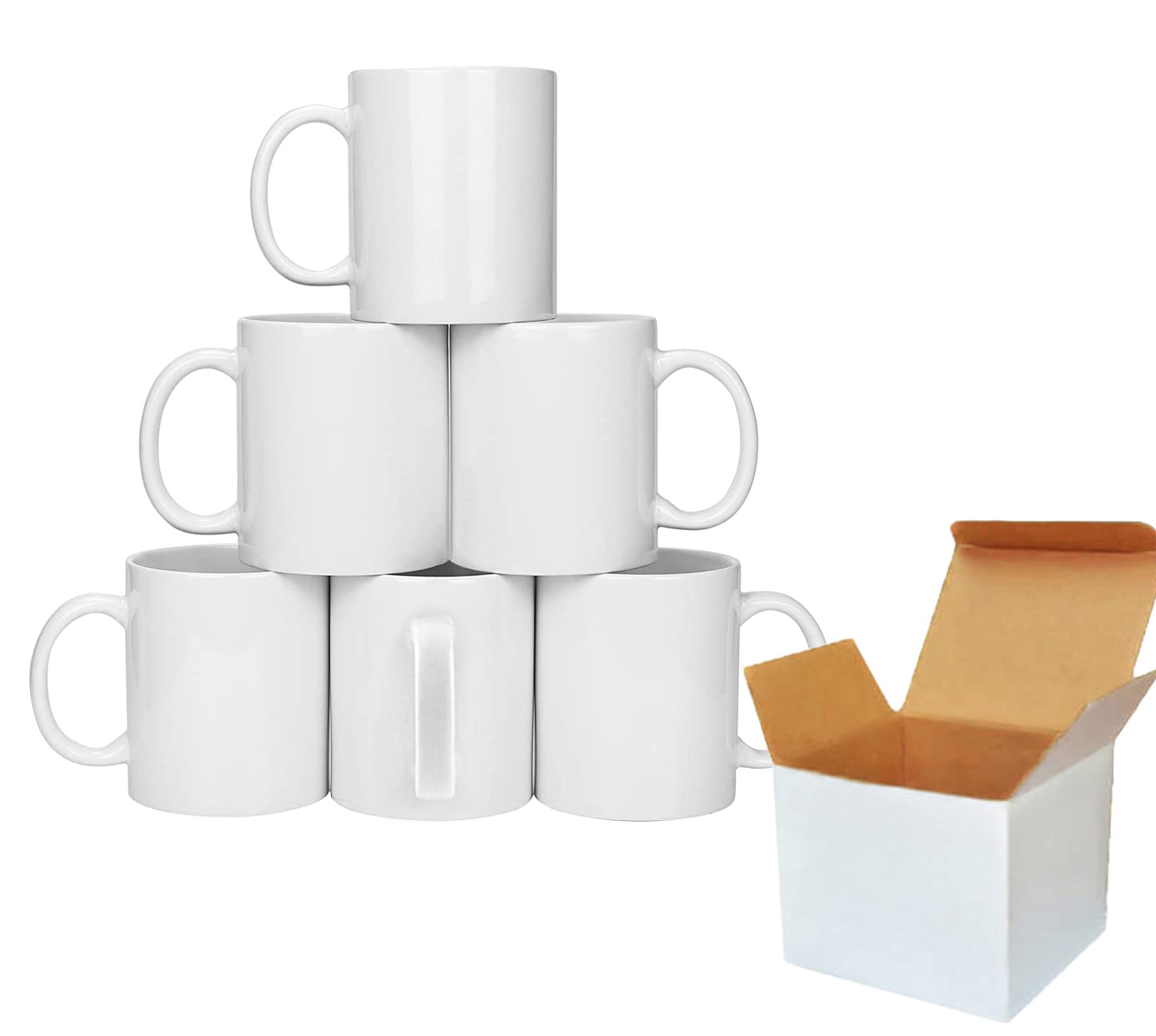 RelianceUK 6 Pack Plain White Sublimation Mugs Small Handle Coffee Cups Sublimation Blanks 11oz Heat Press Ceramic Printing Mugs, Personalized Mugs for Gifting Comes with Smash Proof Gift Box