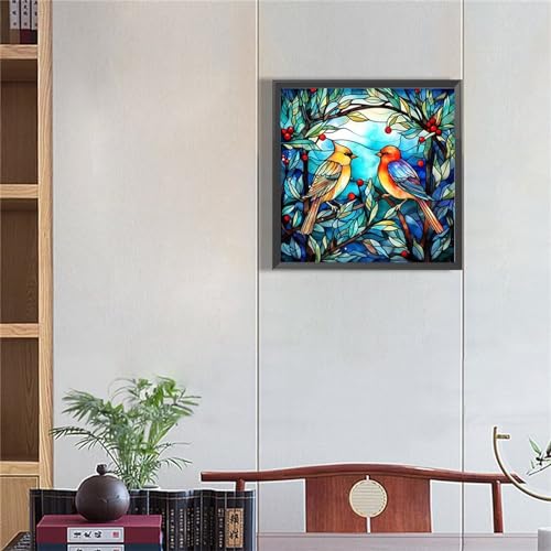 Peinture Diamant pour Adultes oiseaux en verre avec kit complet point de croix strass carrés 5D