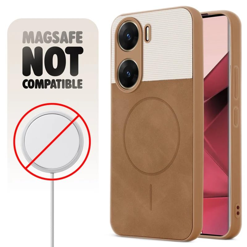 Image of Bintage case Macc-Safe Design Hard Light Weight Back Case | Soft Border Camera Protect | Dual PU Leather Finish Back Cover Compatible for Vivo V29e 5G - White & Brown