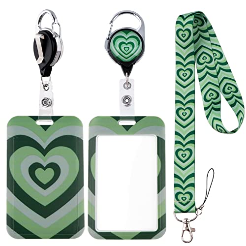 Green Lanyard With Id Badge Holder Case And Retractable Badge Reel Clip, Infinity Heart Keychain Key Lanyards For Men Women Work Name Id Card Badge #TOP3