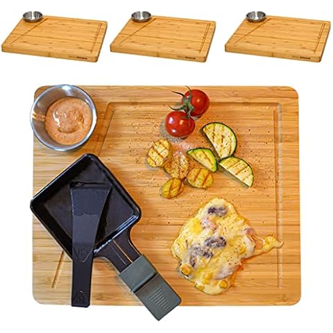 DuneDesign 4 Personen Raclette Teller Set - 30x25 Raclette Brettchen Holz Cover