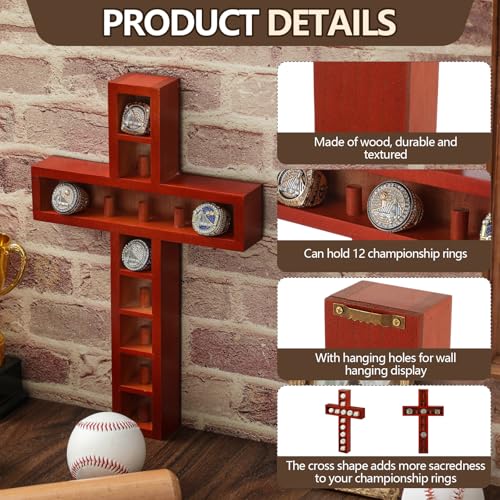 Image of Teenyyou Championship Ring Display Case, 12 Posts, Red Walnut Wall Mount