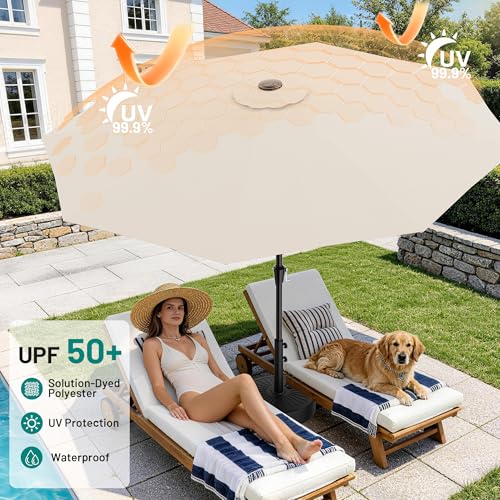 Image of AreShark 9 FT Patio Umbrella for Outdoor, Outdoor Table Umbrella with Push Button Tilt and Crank, Outdoor Patio Umbrellas with 8 Sturdy Ribs for Market, Garden, Pool (Cream-white)