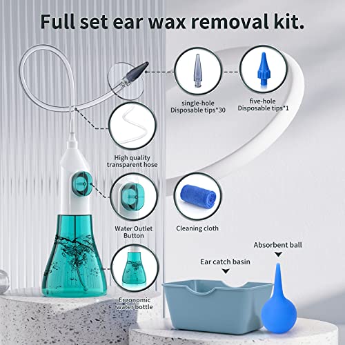 Ear Wax Removal - Manual Ear Irrigation Flushing System - Safe and Effective Ear Cleaner for Adults & Kids - Ear Wax Removal kit - Includes Basin - Towel & 31 Tips - Thumbnail 5