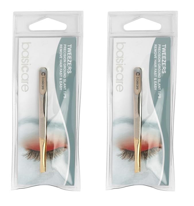 Basicare Hair Remover Tweezer,Tweezers for Eyebrows - Great Precision Plucker for Facial Hair Golden tip tweezer, Slant tip, Splinter and Ingrown Hair Removal, Hair Threading(Pack of 2)-image-20