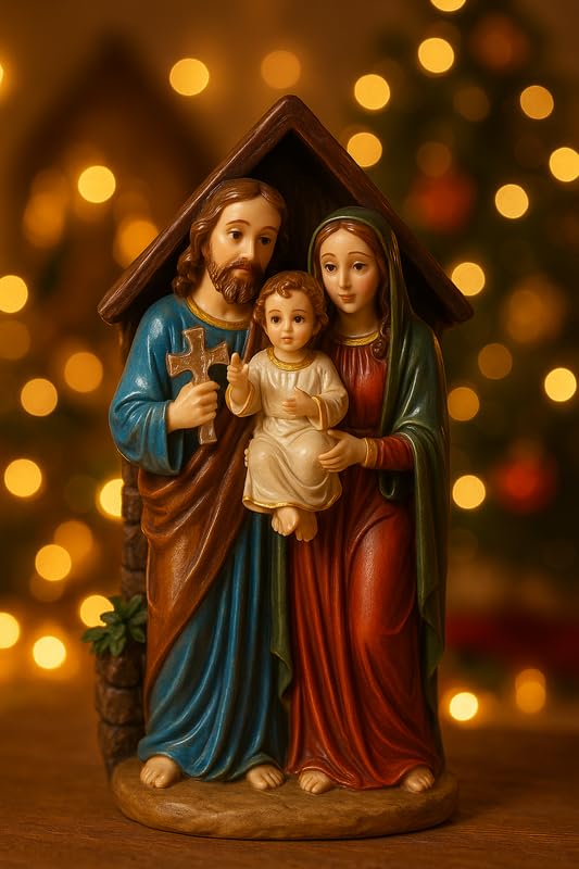 Image of UNIq Jesus Mary Joseph Holy Family Idol | Xmas Dcor Christmas Prayer Crib Set | Home Temple Statue, Office Desk & Dashboard God Idol | Spiritual Showpiece Positive Energy Home Gift