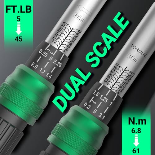 Image of 3 /8 inch Drive Click Torque Wrench, 5-45 Ft-Lb /6.8-61Nm Dual-Direction Adjustable 72 Tooth Ratchet, ±3% Accuracy Precisio Low Torque Wrench for Spark Plugs, Bike, Motorcycle and Car Repair