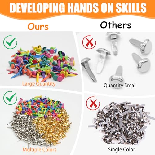 300 Bunt Musterklammern - Rundkopfklammern mit Lochzange, Goldene Silber Farbe Kopfklammern, Mini Brads Papier Verschlüsse, Mehrfarbiges Metall Musterklammern Papierverschlüsse für Scrapbook Handwerk