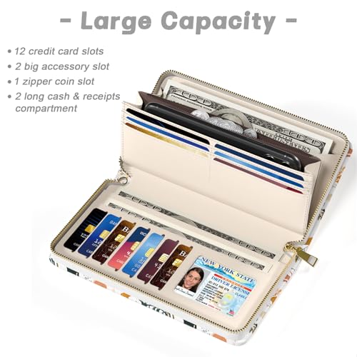 Womens Wallet, RFID Wristlet Wallets for Women, Ladies Clutch Purses, Large Travel Card Holder with Phone Holder3