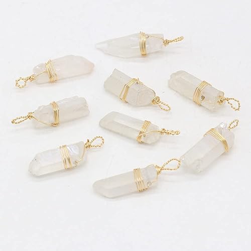 Miniatura 9 de LHJ 7 colgantes de piedra de cristal blanco natural, original, irregular, de cuarzo transparente, envueltos en alambre de cobre, dijes de piedra