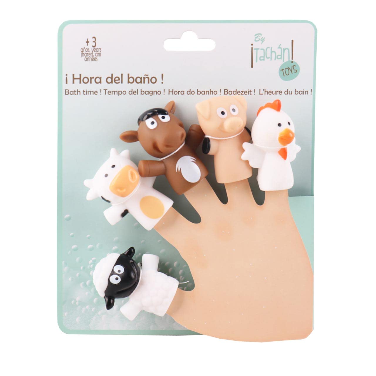 TACHAN - Set Marionetas de Dedo Hora del baño - Temática Animales de la Granja - Juguetes de baño y Piscina - A Partir de 3 años (CPA Toy Group 756T00584)