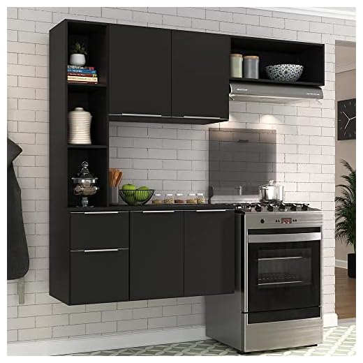 Cozinha Compacta com Armário e Balcão Mp2001 Sofia Multimóveis Preta