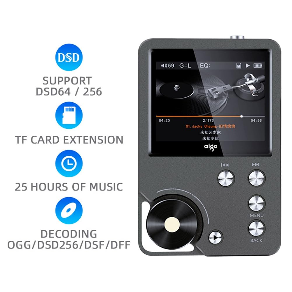 Reproductor de MP3 de Alta Fidelidad Sin Pérdida DSD Reproductor de Música de Audio Digital de Alta Definición Deportes Ampliable hasta 256 GB, 64 GB