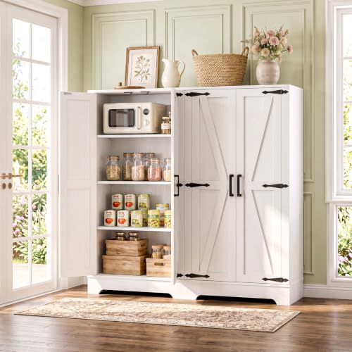 Unikito Kitchen Pantry Storage Cabinet with Adjustable Shelves, White