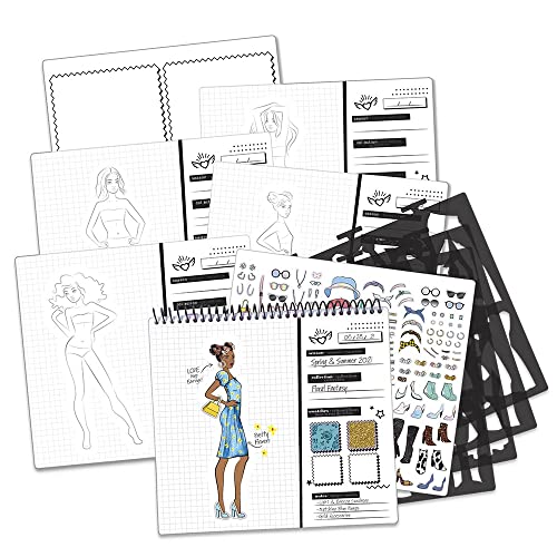 Image of Fashion Angels Fashion Runway Design Portfolio Book | Includes 35 Sketch Sheets with 4 Stencil Pages & 150+ Stickers, Ideal for Kids Ages 8+