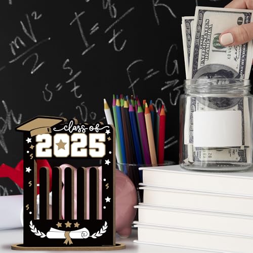 Money Holder for Cash Gift Graduation Money Holder with 5 Holes Wooden Box Cash Holder 2025 Graduation Money Gift Ideas Money Holder for Class of 2025 Graduation Party Supplies-A024