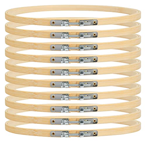FOCCTS Lot de 10 cadres de broderie ronds réglables en bambou 20 cm / 8 pouces