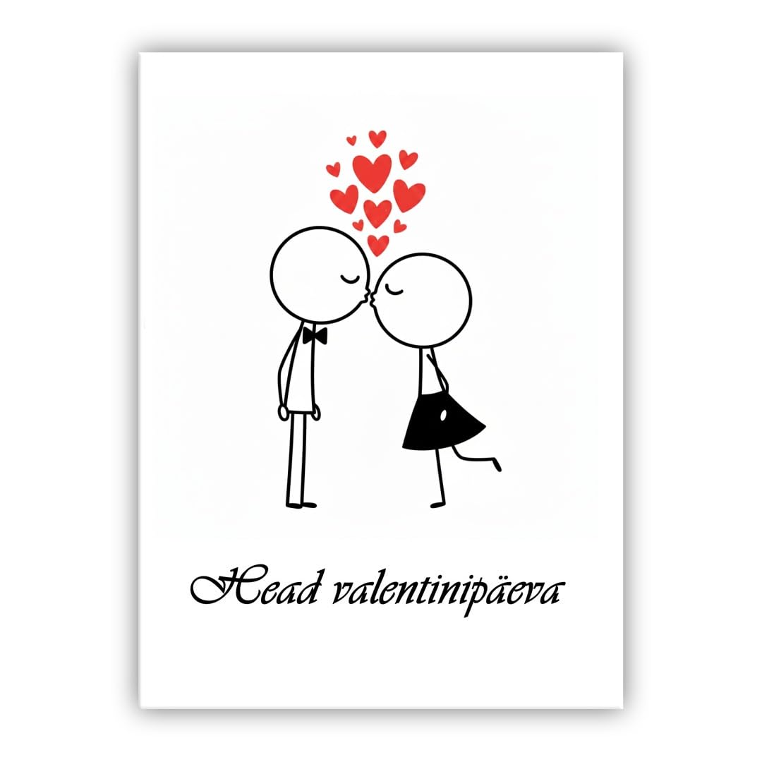 Multilingual Valentine’s Day Card – Cute Couple – Romantic Valentines Greeting Card for Husband, Wife, Boyfriend, Girlfriend (• Estonian: Head valentinipäeva) — image 1
