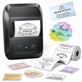 Memoking Etikettendrucker Selbstklebend, Bluetooth Label Printer mit 2000 Symbolen und 300 Vorlagen,Thermo Sticker Labeldrucker für Einzelhandel, kleine Unternehmen, Schule, Heim mit Handys & PC