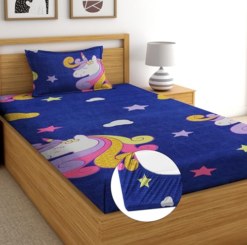 Image of DECORUM Glace Cotton All Around Elastic Fitted Single Bedsheet (72 inchx48 inch) with 1 Pillow Cover | Soft, Smooth & Wrinkle-Free Fabric | Fits Up to 6 inch Mattress | 200-220 TC