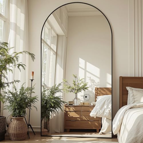Suidia Arched Full Length Mirror, 81"x41" Floor Mirror Freestanding, Floor Standing Full Body Mirror with Stand for Bedroom, Hanging Mounted for Living Room Cloakroom, Black