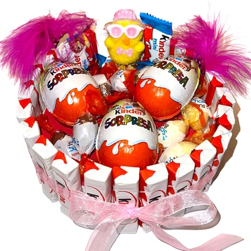 Donda's House® Mona de Pascua. Huevo de Pascua. 40 Piezas Kinder. Huevo Sorpresa kinder, Kinder Schokobons. Pollito de Pascua. Mona Rosa. (Tamaño completo, Rosa)