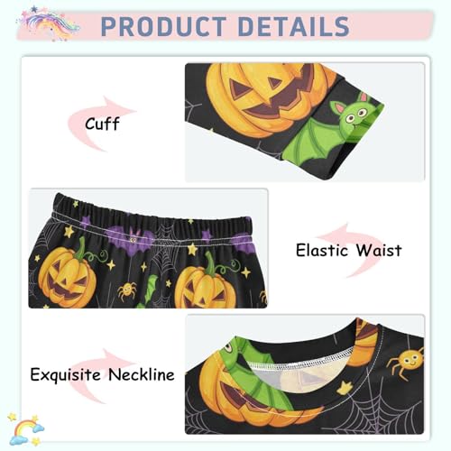 Pajama Sets Long Sleeve Halloween Themed Bat Spider Soft Comfy Sleepwear 2 Piece PJS 3-8T4