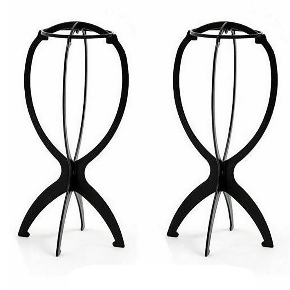 GADGETKING2 Pack Wig Display Stand Mannequin Dummy Head Wig Cap Hair Holder Foldable Stable Tool Black Storage Holding Dryer Travel Short Portable Folding