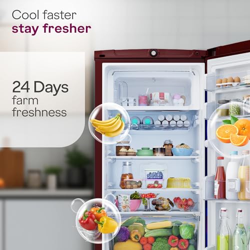 Image of Godrej 185L 4 Star Single Door Refrigerator with 24 Days Farm Freshness, Jumbo Vegetable Tray, Dry Storage Drawer, Advanced Inverter Technology & 5 Years Warranty (RD 195DN TDI MY WN, Mystic Wine)