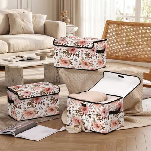 Image of Stackable Storage Bins with Lids,Closet Organizers Fabric Box for Home and Office,Blanket Clothes Organizers,Under Bed Storage Containers 3 Pack