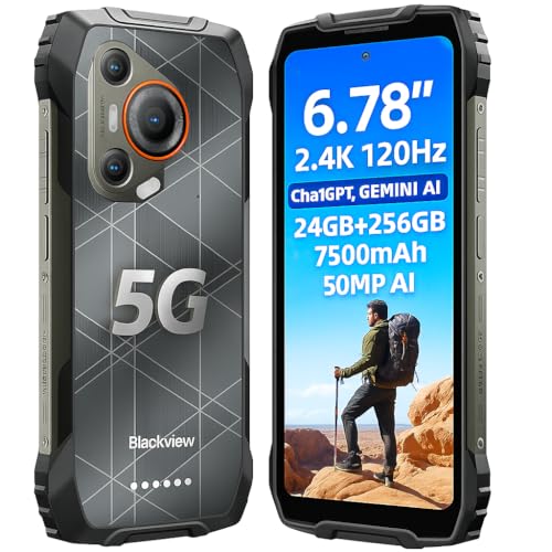 Blackview 5G AI Smartphone Incassable BL7000, Dimensity 6030 24Go+256Go, Caméra AI 50MP, 6,78''...