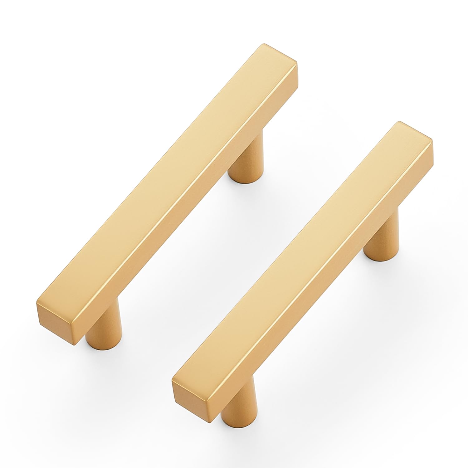 Ravinte 20 Pack Brass 2-1/2 Inch Hole Center Champagne Gold Handles Square Cabinet Hardware Stainless Steel Pulls for Kitchen Cupboard Drawers 4 Inch Overall Length