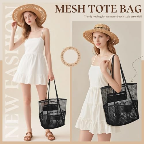 Beach Tote Bags for Womens, Causal Pool Bags for Mom Travel Swimming Vacations Beach Essentials Family Picnic, Black2