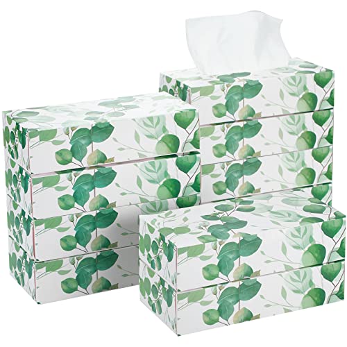 Thenshop 12 Packs Facial Tissues Boxes Bulk Soft Facial Tissues 2 Ply Box Green Eucalyptus Leaves Facial Tissues Boxes Smooth Flat Box of Tissues 120 Tissues Per Box, 1440 Total for Home Office Store