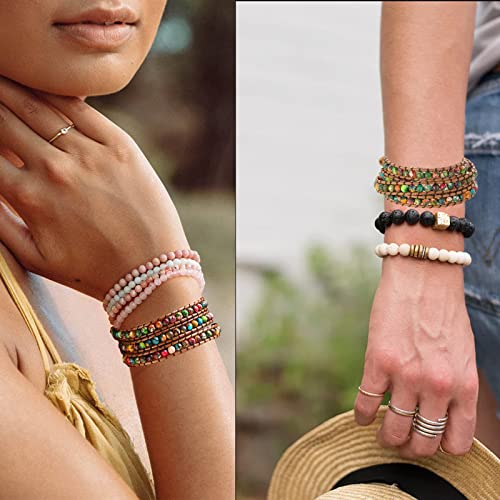 Plumiss Women Natural Imperial Jasper Beaded Vegan 3 Wrap Stackable Bracelet thumb #4