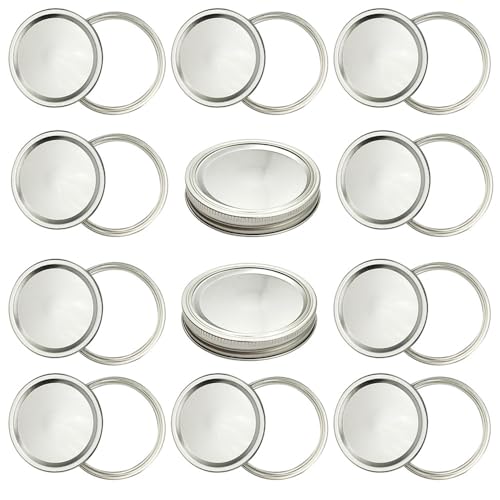 12Pack Wide Mouth Mason Jar Canning Lids and Rings Leak Free for Wide Mouth Mason Jars (Silver)