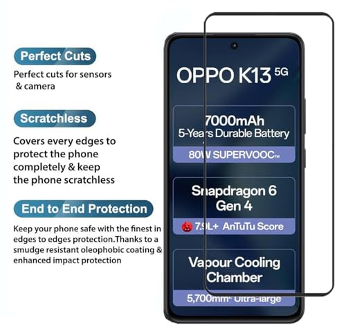 Image of FabeKee Tempered Glass Screen Protector Compatible For Black Cellphone With Edge To Edge Coverage And Easy Installation Kit (Transparent, OPPO K13 5G)