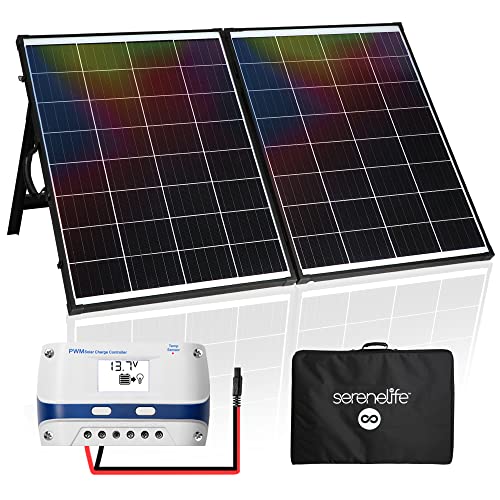 SerenelifeHome Serenelife 200 Watt Portable Solar Panel Kit, Foldable Monocrystalline Briefcase Set...