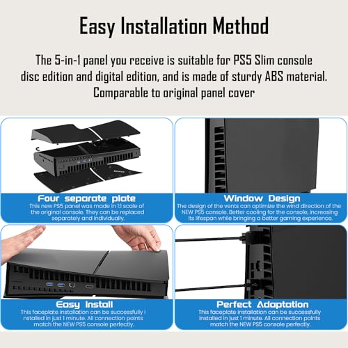 Painel 4 + 1 para PS5 Slim Disc e Digital Edition, Painel de acessórios de capa PS5 Slim, Substituiç