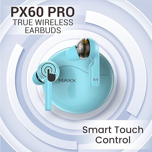 Image of Maxx PX60 Pro True Wireless Quad Driver Earbuds with Quick Connect,Upto 50Hrs Playtime,ASAP Charge 10 Min Use 180 Mins,IPX5,BT v5.3 (Powder Blue)
