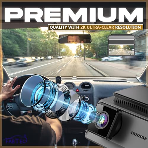 Image of Fabtec 2K Full HD WiFi Dash Camera for Cars Front & Rear View Full HD Recording DVR Camera with Loop Recording Upto 256GB Memory Card, App Access