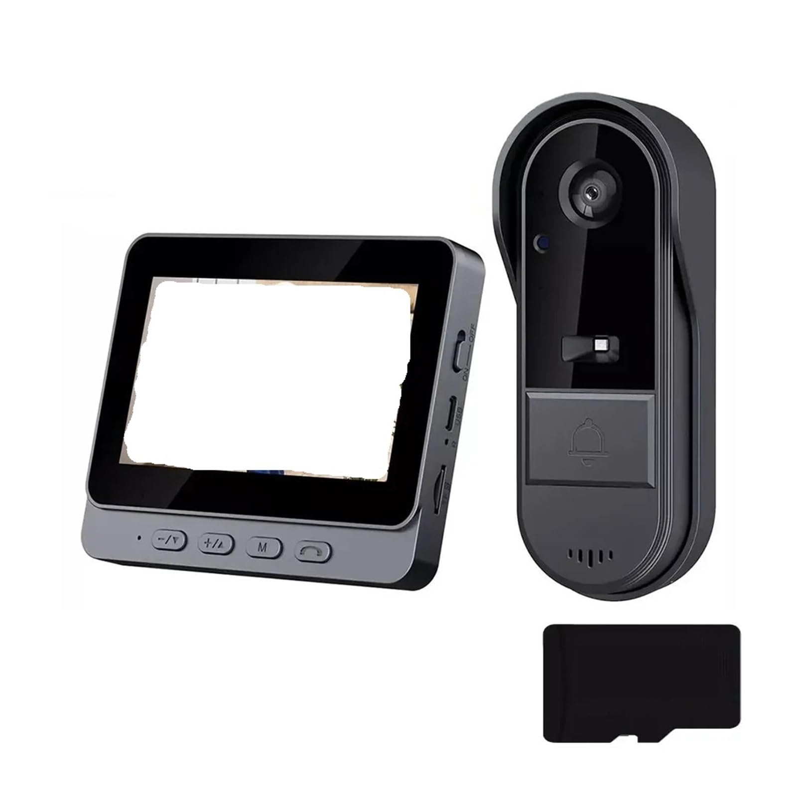 Sonnette vidéo interphone HD 1080p et écran 4,3 pouces noir carte 32Go