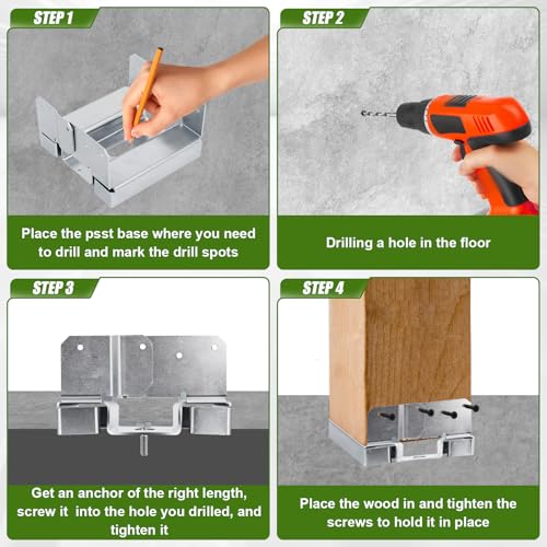 6pcs 6"x6" Post Base for Concrete Heavy Duty Galvanized Post Anchor Base Adjustable Wood Post Bracket Kit with 1" Standoff for Deck Patio/Gazebo/Pergola